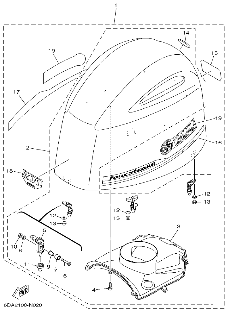 Yamaha 20 TOP COWLING parts diagram